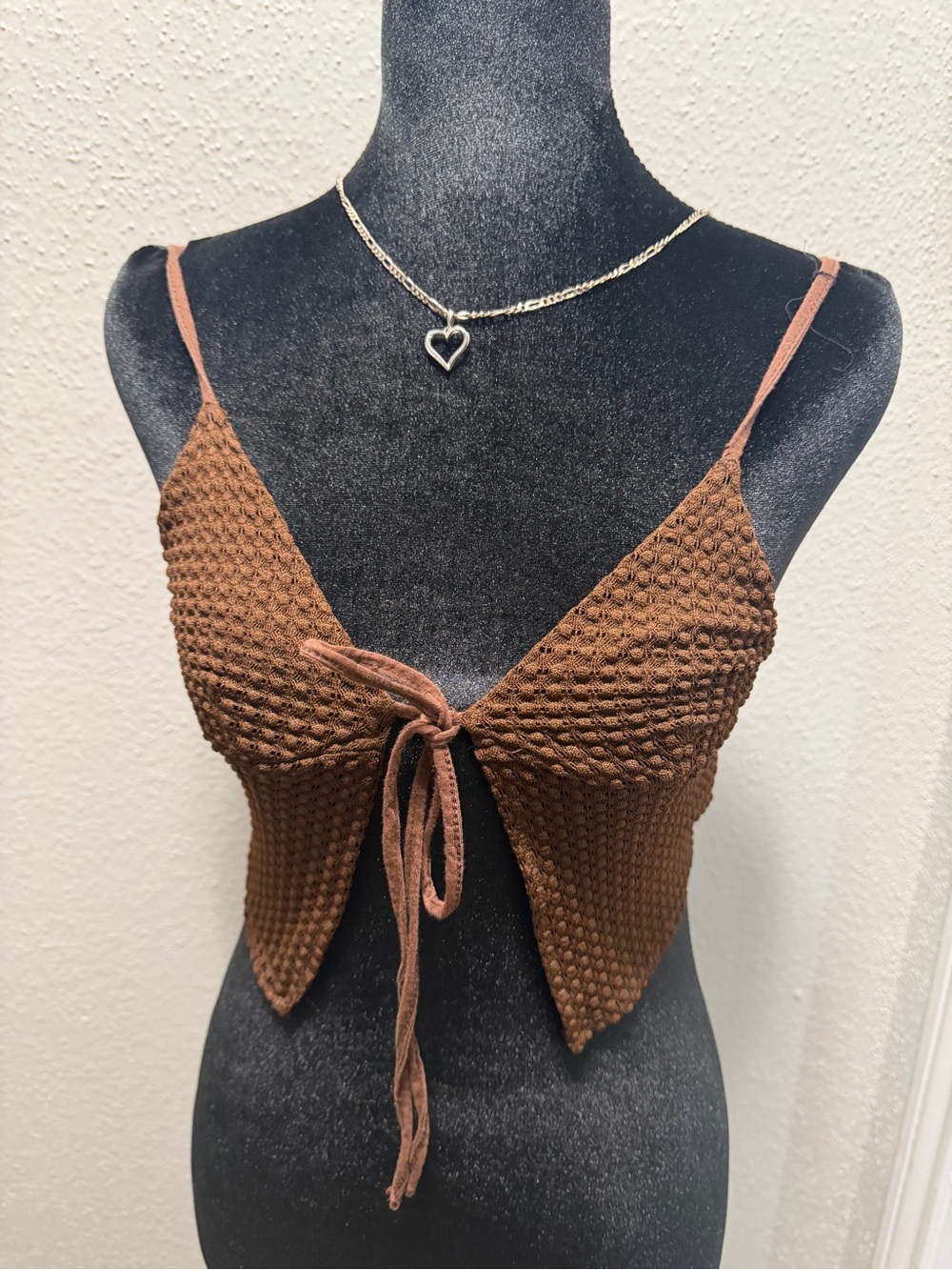 H&M Brown Knit Tie-Front Crop Top